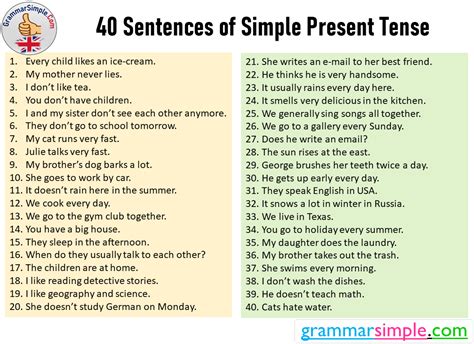 sentences  simple present tense  sentences grammar simple simple present tense