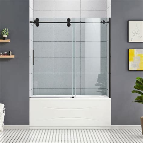 ove decors sydney matte black         frameless sliding bathtub door