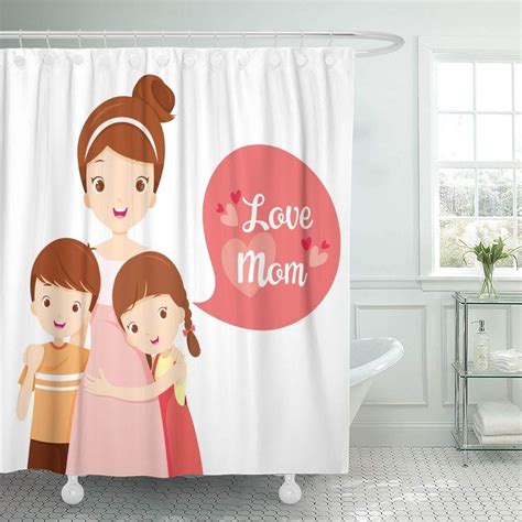 Mom Son And Daughter Hugging Their Mother Day Embracing Shower Curtain
