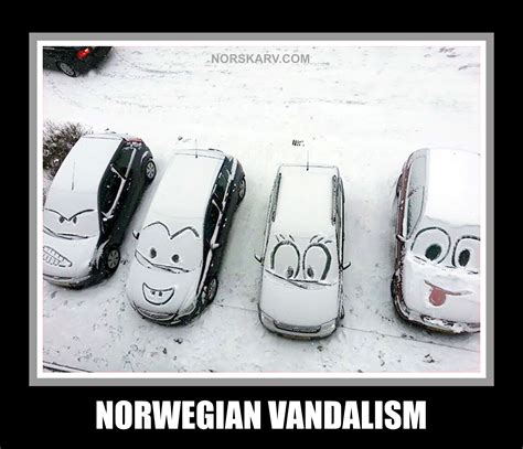 norwegian vandalism meme norway funny humor snow cars  norskarvcom funny jokes funny