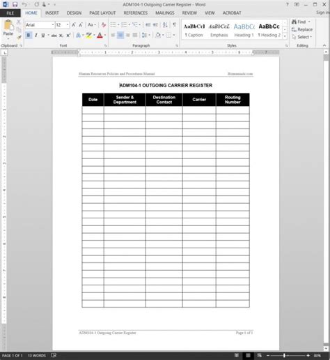 sample outgoing carrier log template adm incoming mail log template