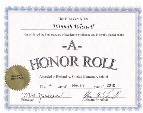 honor roll certificates printable  printable world holiday