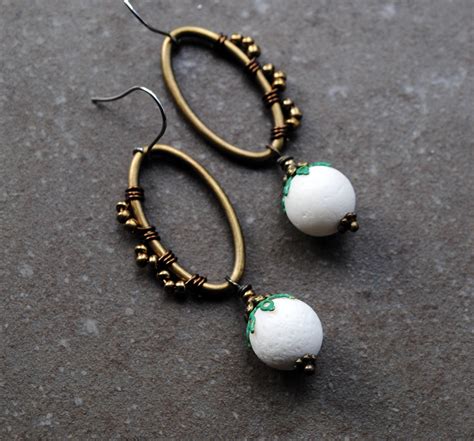 beaded earrings wire wrapped earrings boho earrings coral etsy