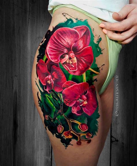 red orchids red orchids orchid tattoo hip thigh tattoos