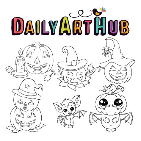 halloween character outline clip art set daily art hub  clip