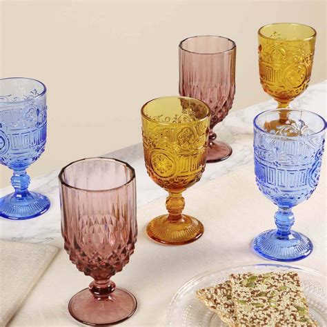 Set Of Four Coloured Glass Wine Goblets By Dibor