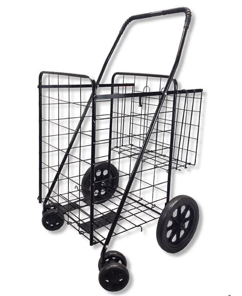 goplus jumbo folding shopping cart  double basket  swivel