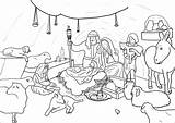 Nativity Scene Manger Animals Kids Coloringhome sketch template