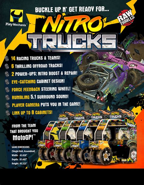 nitro trucks arcade game  raw thrills pinballprocom