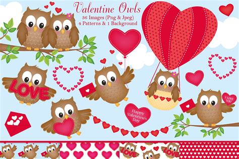 valentines day owl clipart custom designed illustrations creative