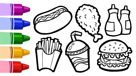 fast food set easy drawing  colouring  kids art kid youtube