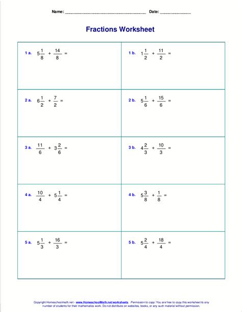 worksheet works fraction subtraction answers adding  subtracting