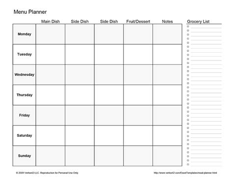 meal planner template  excel weekly meal planner template meal