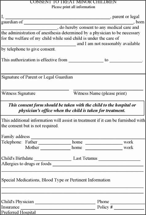 medical consent form template  unique  permission slip form