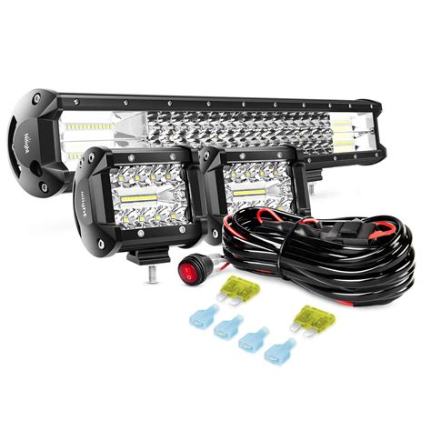 nilight   tri row combo work light bar   led lights wiring kit  year warrant