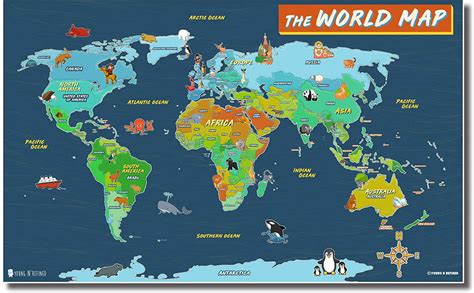 world maps  kids wall poster large laminated  young