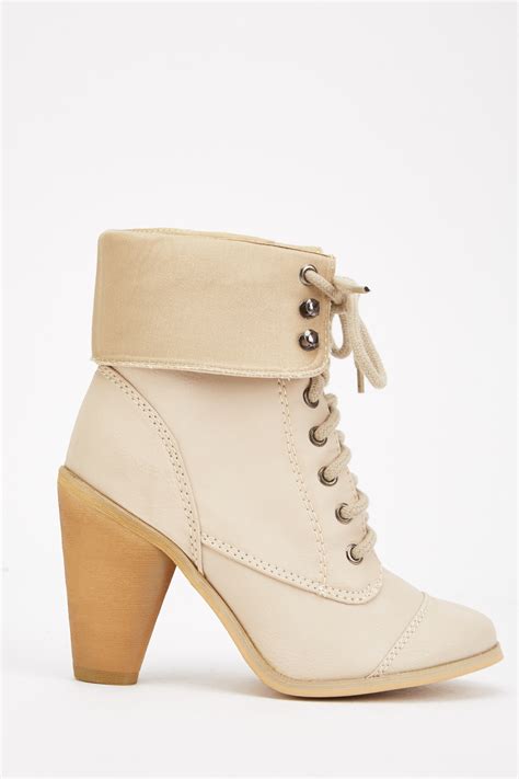 cream faux leather lace  boots