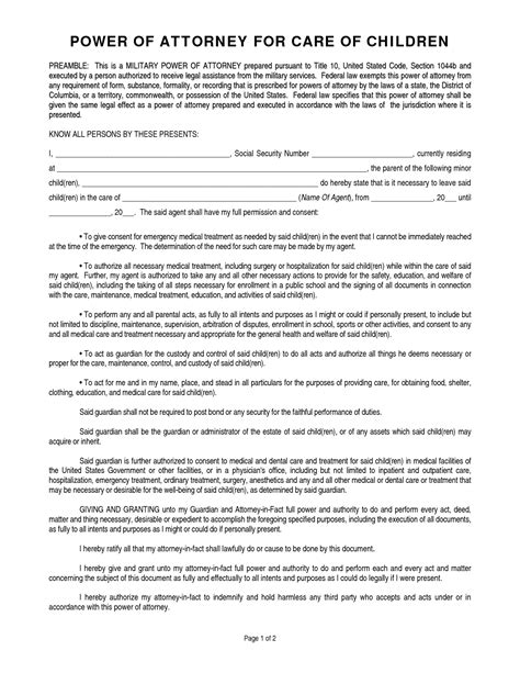 child form printable power  attorney  child printable forms