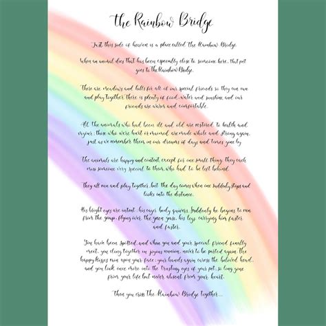 rainbow bridge  printable poem pet loss rainbow bridge poem