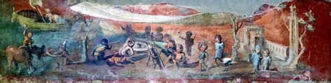 mural of a nilotic scene showing pygmies having a banquet fighting a