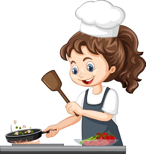 personaje de nina linda  gorro de chef cocinando comida