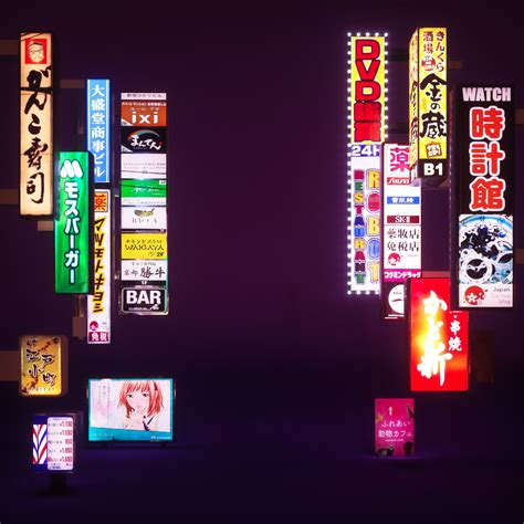 asset  japanese neon signs cgtrader