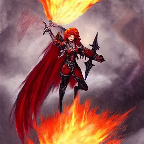 red haired female paladin  wings   flaming stable diffusion