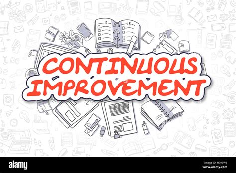 continuous improvement cartoon red text business concept stock photo