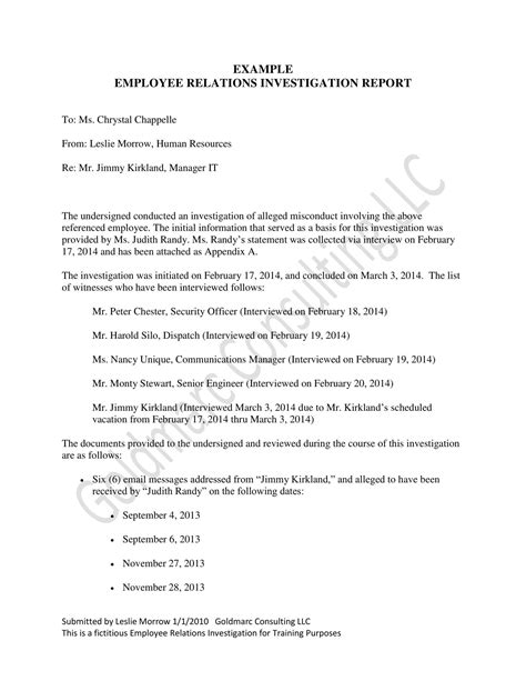 workplace investigation report examples  examples  hr