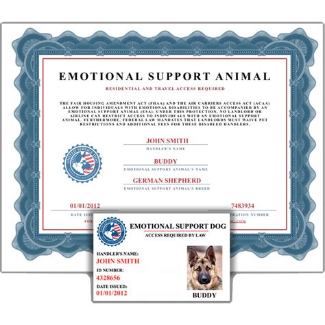 id certificate esa service dog  emotional support animal registration