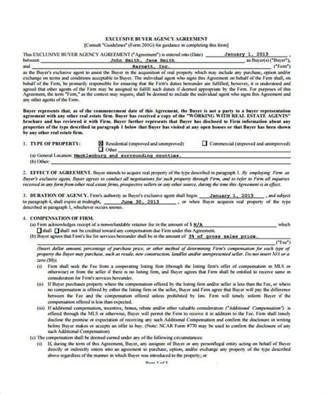exclusive agency agreement forms  ms word  pages