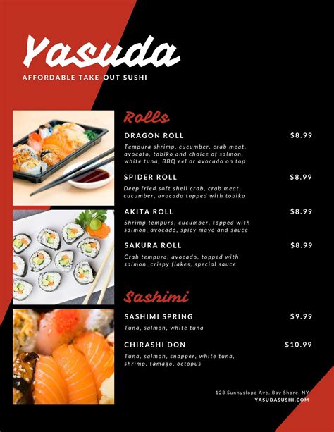 black red japanese sushi   menu templates  canva