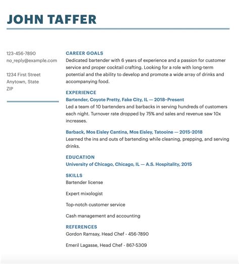 Bartender Resume Examples And Skills