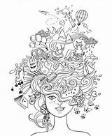 Coloring Adult Crazy Hair Pages Young Beautiful Books Colouring Hobby Posters Choose Board Psychedelic Wishes Dreams Portrait Her Girl Dreamstime sketch template