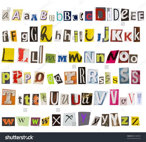 alphabet collection  cut letters  magazines stock photo