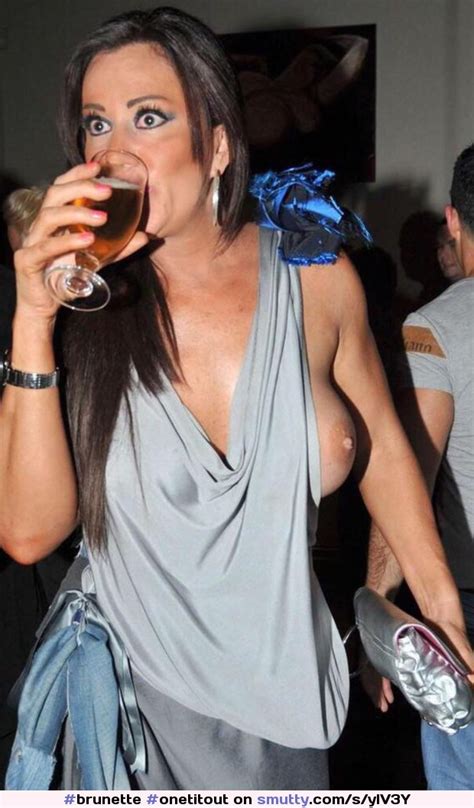 brunette onetitout slutwear braless nightclub beer