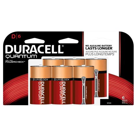 Duracell 1 5v Quantum Alkaline D Batteries With Powercheck 6 Pack