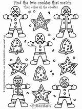 Coloring Christmas Match Cookie Gingerbread Pages Activities Activity Matching Games Cookies Game Preschool Winter Santa Printable Kids Color Fun Library sketch template