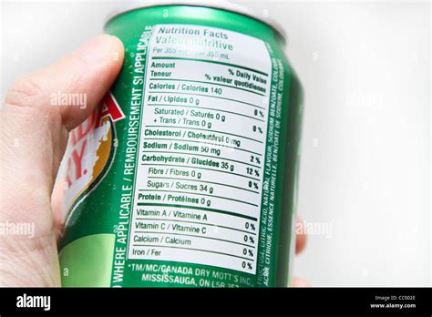 nutrition content label soft drink canada dry stock photo alamy