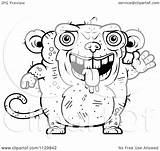 Monkey Ugly Cartoon Outlined Waving Coloring Clipart Vector Cory Thoman Regarding Notes Clipartof sketch template