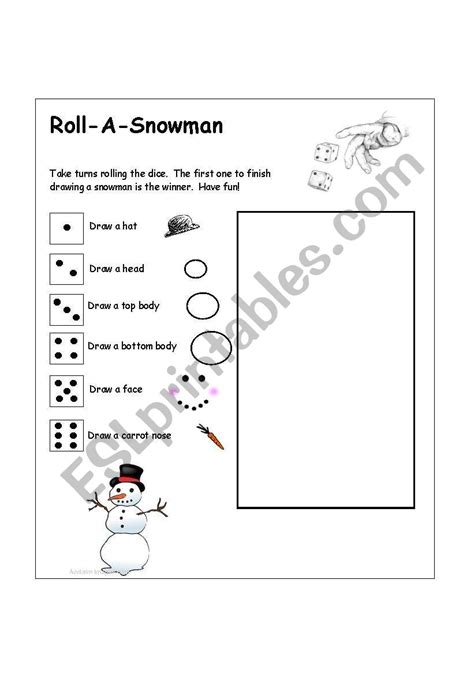 roll  snowman esl worksheet  sandra lee