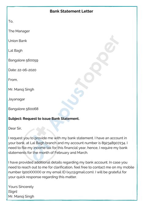sample letter  bank statement