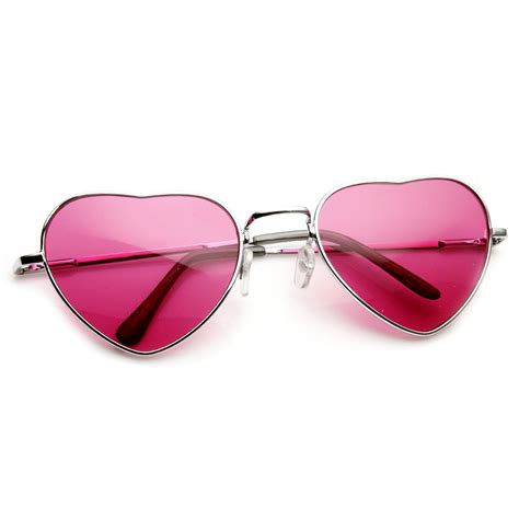 Womens Heart Shaped Metal Sunglasses With Color Lens Zerouv