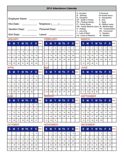 printable  employee attendance sheet template calendar design