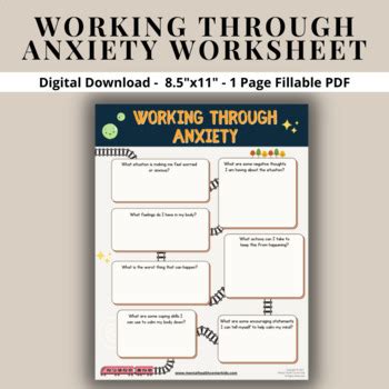 anxiety worksheet kids children fillable  therapy worksheet school