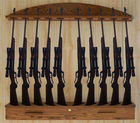 Gun Wall Rack Wood Cabinet Display Rifle Gun Locking Bar Ammo Storage