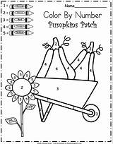 Number Color Fall Kindergarten Worksheet Pumpkin sketch template