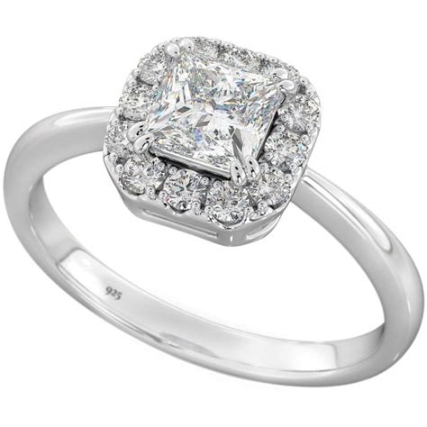 925 Sterling Silver Halo Princess Cut Cubic Zirconia Classic Ring