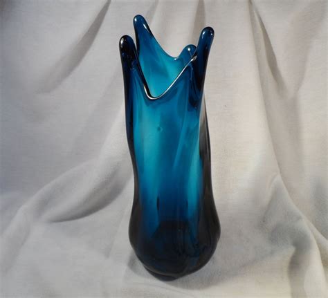 Blue Art Glass Vase Swung Glass Hand Blown Vase Aqua Blue Hand Etsy