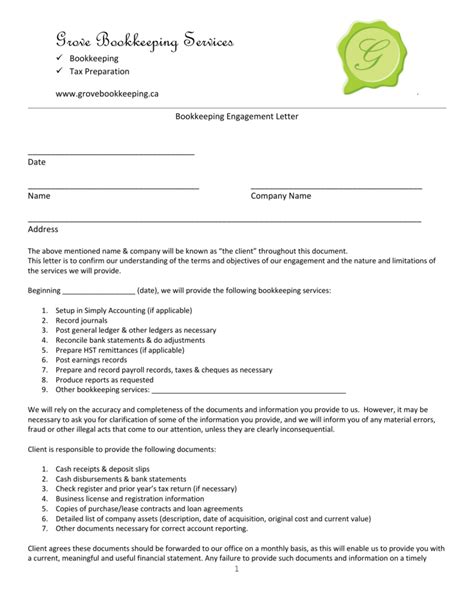 sample engagement letter  accounting services